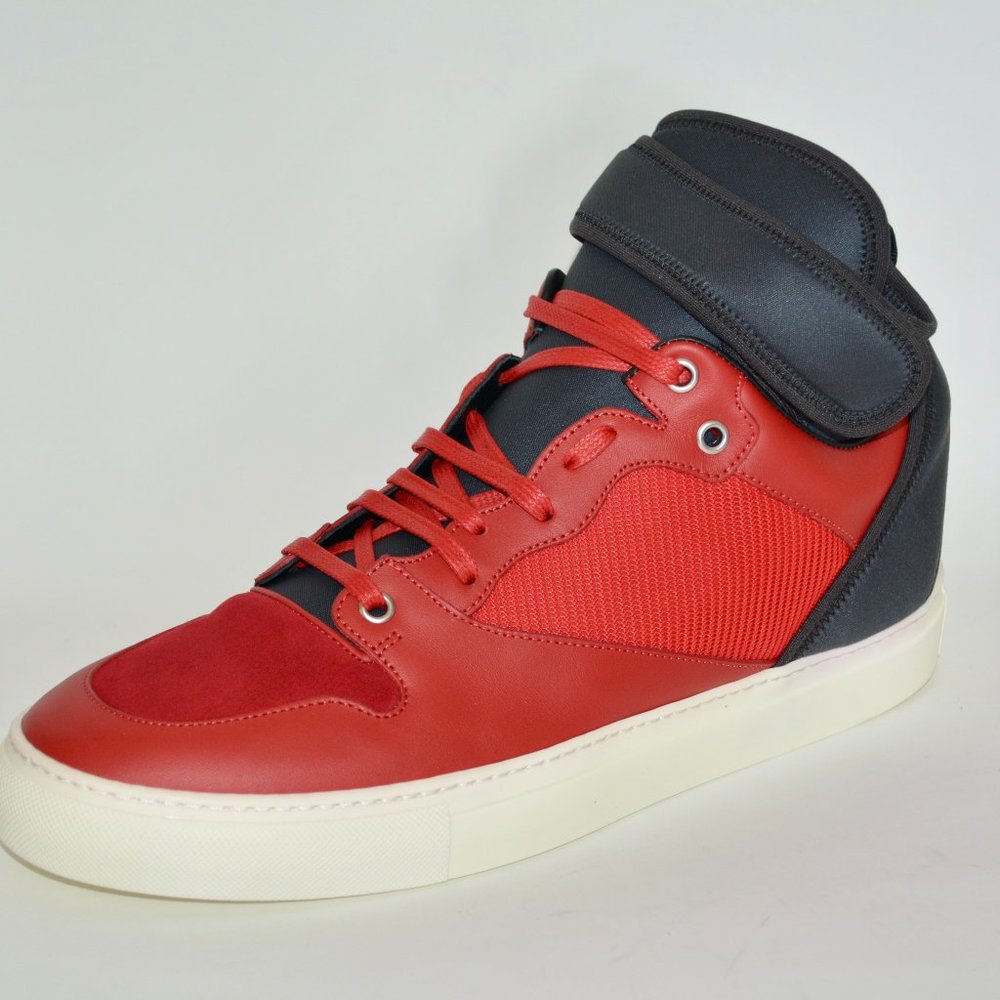 NWT BALENCIAGA MENS NEOPRENE STRAP HITOP LEATHER SNEAKERS US 41 EU 8 - Picture 1 of 10